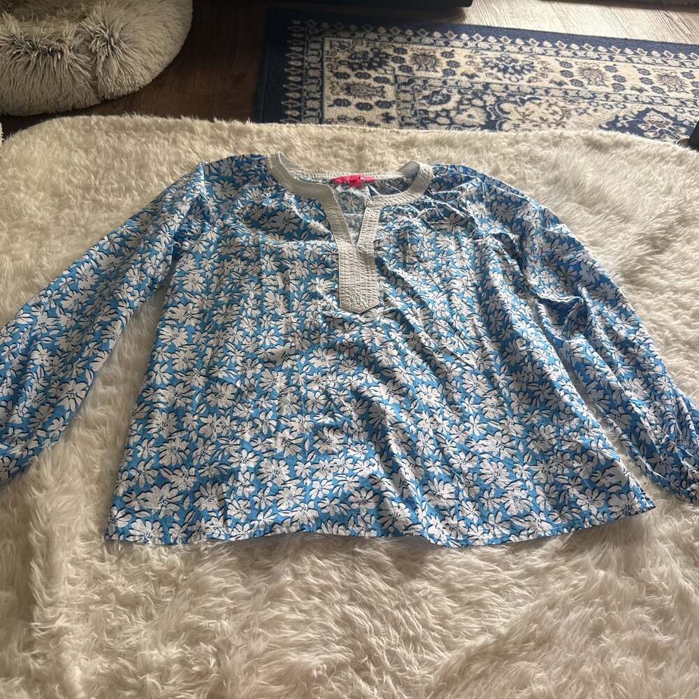 Lilly Pulitzer Camryn Tunic in Lunar Blue Palm Beach Petals 100% Cotton